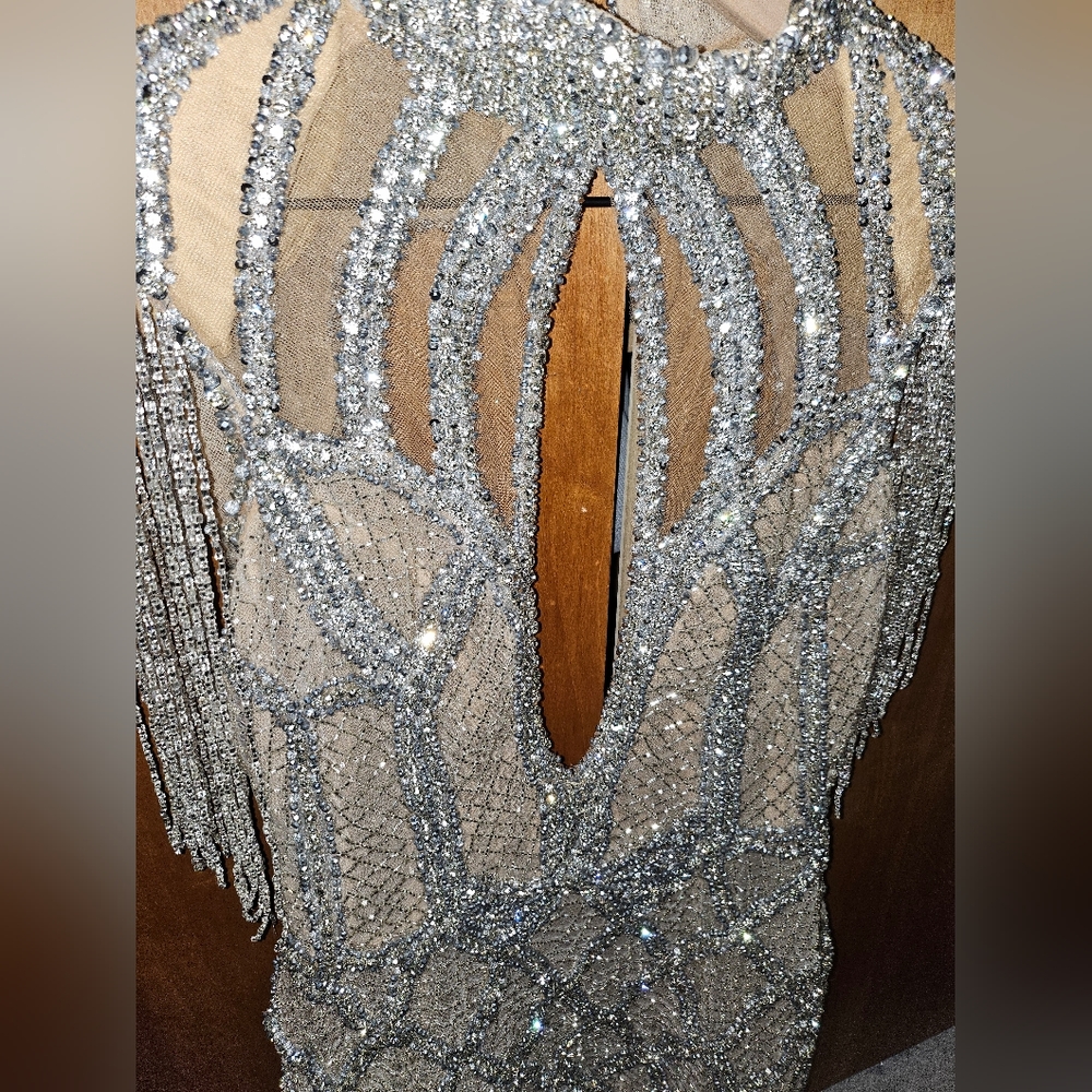 Glamorous Silver Beaded Mini Dress - Picture 5 of 5